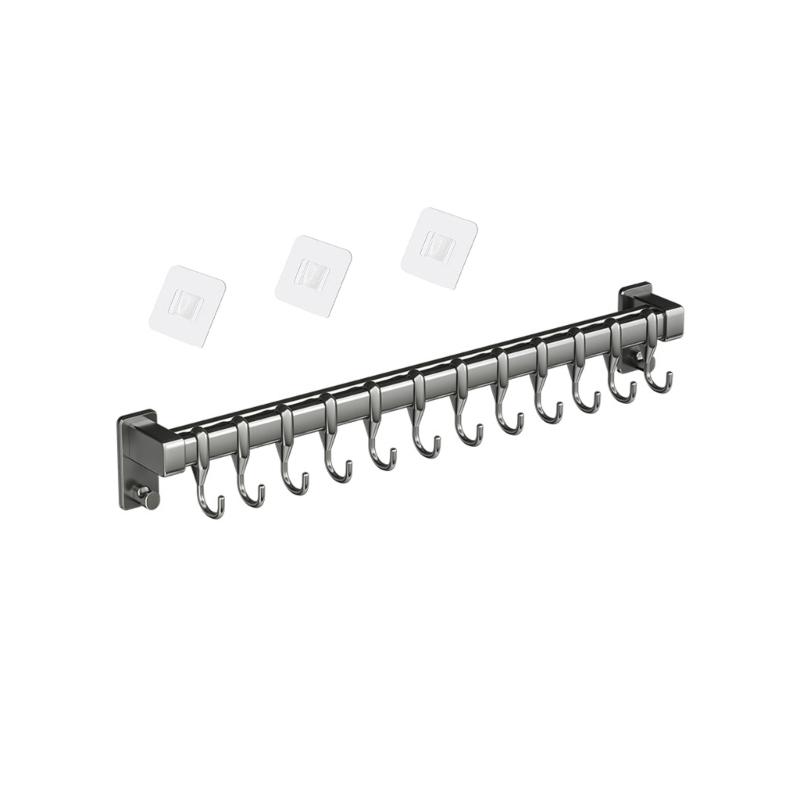 Adhesive Wall Rail with Hanging Positions, Carbon Steel Kitchen Storage Rack for Neat Home Cooking Spaces and Clear Counters