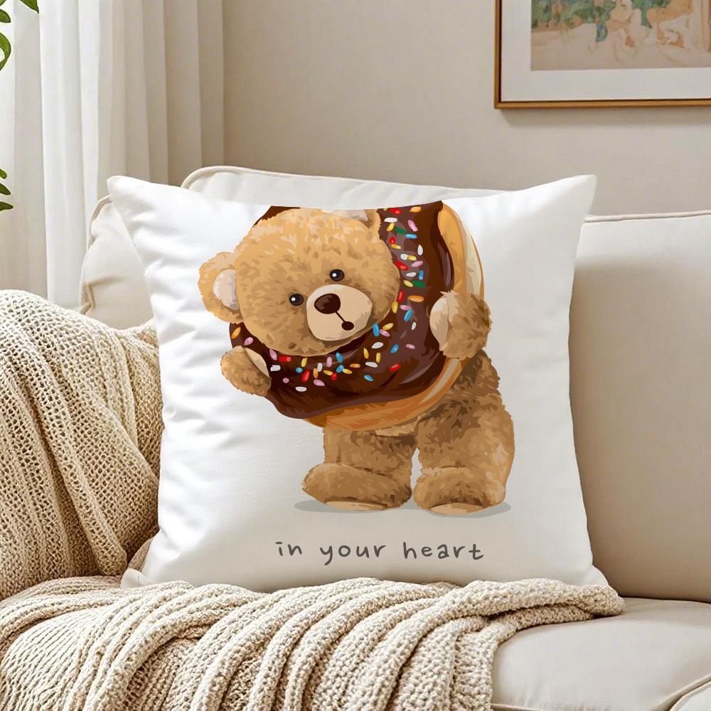 Cute Accompany Children Teddy Bear Cushion Cover Linen Pillowcase Soft  for Sofa Bed Home Room Decor