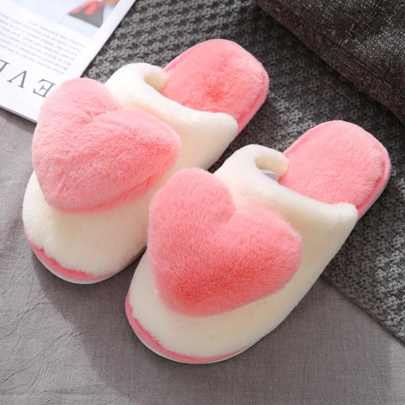 Autumn Winter Women s Warm Heart Pattern Cotton Slippers Women Indoor Casual Comfortable Sandals Faux Fur Thicken Plush Sandals Adult Shoes 40-41 1288₽