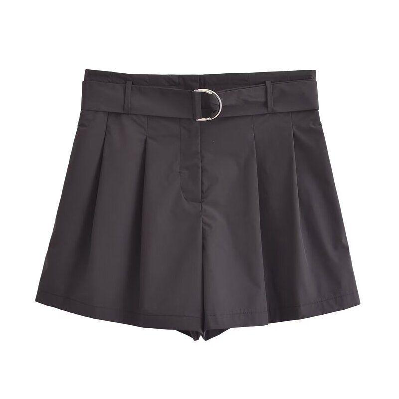 Fashion Style 2024 Spring and Summer New Women's Pleated Hem Technology Fabric Jacket Short Coat High Waist Shorts 2753034