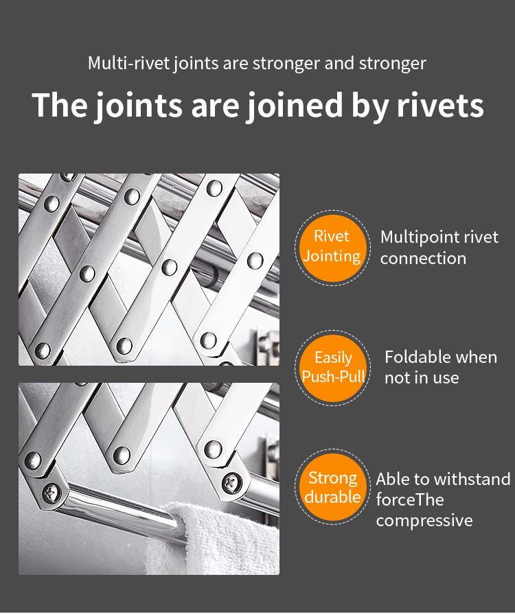 304 Stainless Steel Retractable Double/Single Bar Bathroom Towel Rack with Folding Storage