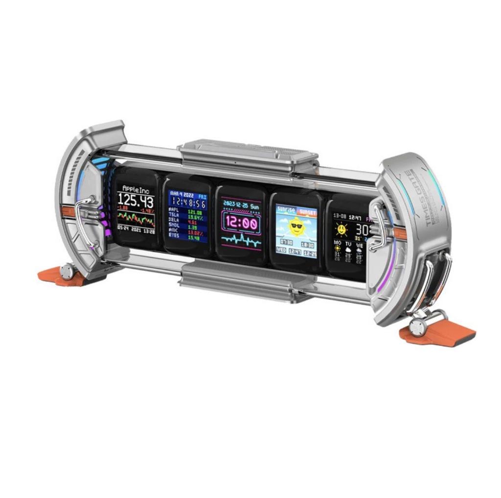 Times Gate 8-bit Pixel Art Game with a Retro Neon Clock Smart App Control 128x128 IPS Screen Display Perfect Home Desktop Decor