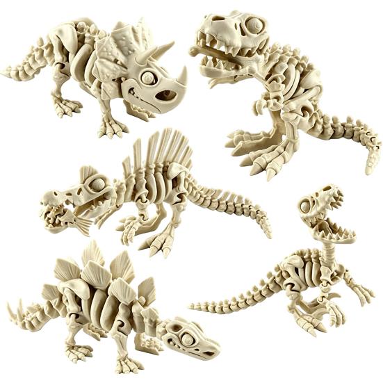 Unique Home Decor Gifts 5Pcs 3D Printed Dinosaur Skeleton Ornament,Movable Joints Prehistoric Figures,Articulated Bone Figures Realistic Tyrannosaurus