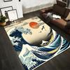 Japanese Style Wave Artwork Carpet with Red Sun and Sea Design Suitable for Use As an Anti-slip for Living Room Bedroom Sofas
