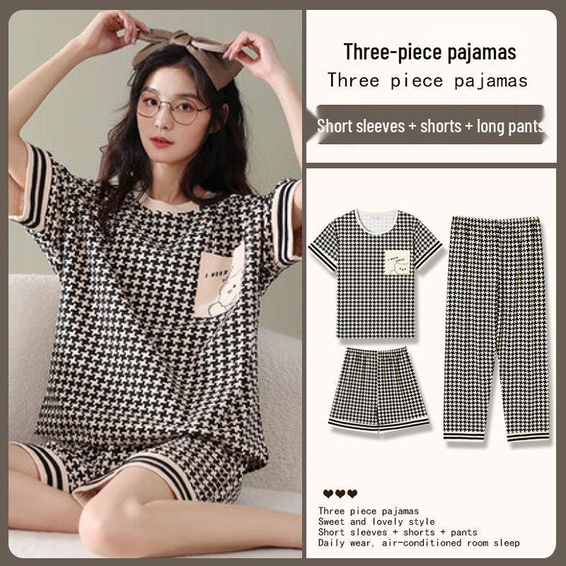 Women's Loose Summer Cartoon Pajama Set: Cute Short Sleeve Top & Long Pants for Spring/Autumn
