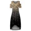 Plus Size Women's Short-sleeved Fashion Print -neck Off-shoulder Irregular Hem Dress