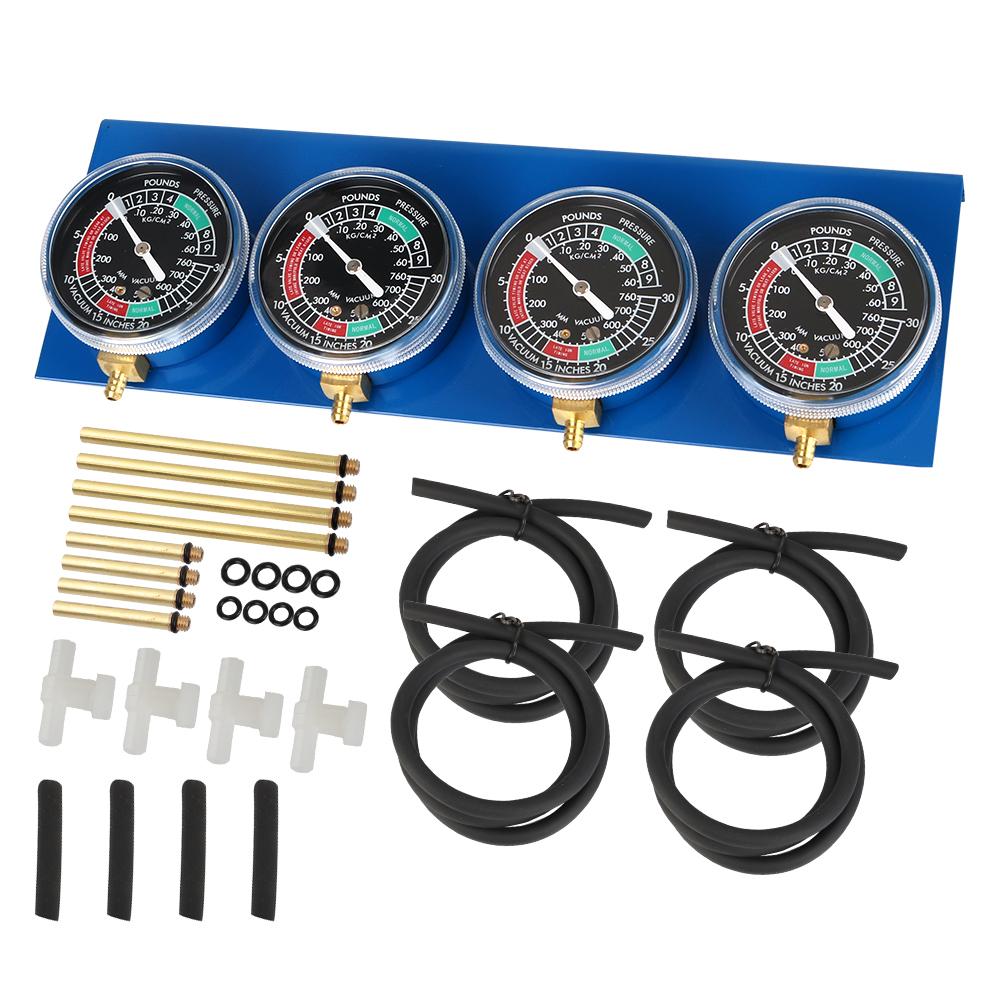 Motorcycle Fuel Carburetor Synchronizer Synchronizer Tool with Hose For 4 Cylinder Engines Machines Vacuum Balancer Gauge синий