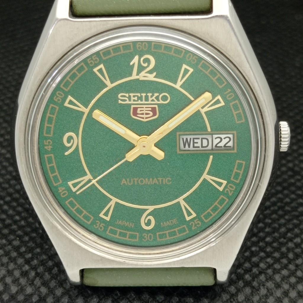 USED VINTAGE SEIKO 5 AUTOMATIC 6309A JAPAN MENS D/D GREEN WATCH 602-a313583-9 SKU602-a313583