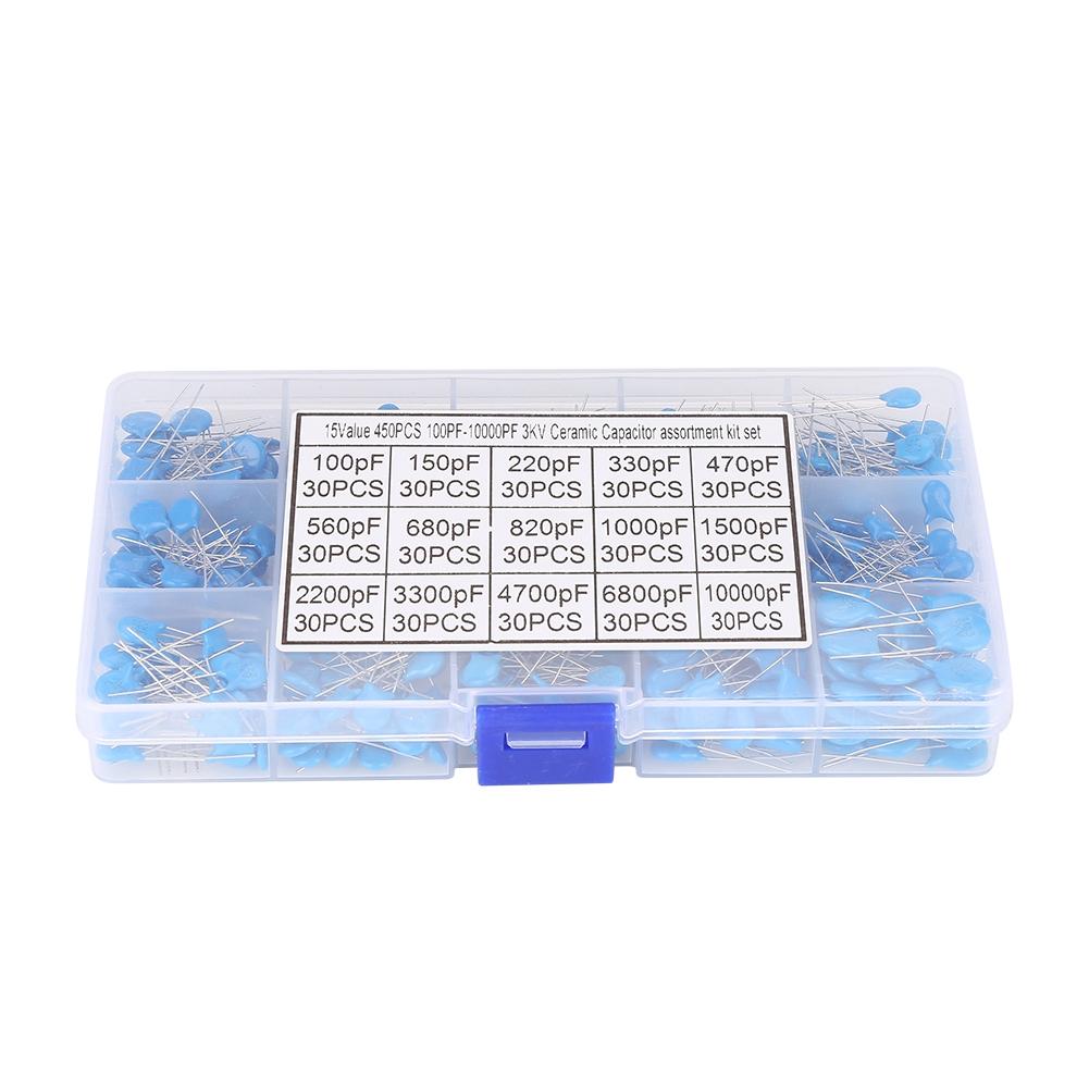 

450Pcs 100pF 10000pF 15 Value 3kV High Voltage Ceramic Capacitors Assortment Kit