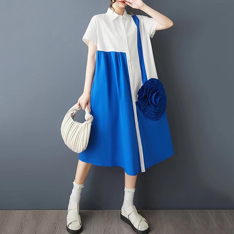 

XITAO Patchwork Contrast Color Women Dress ZMY1361 синий