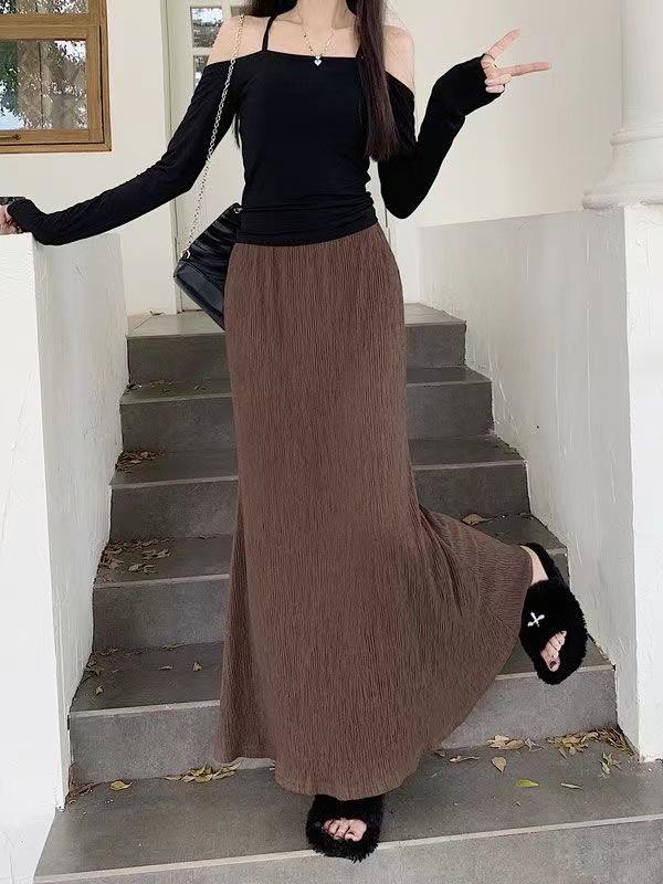 

Весна 2024 г. Женская юбка-рыбий хвост в стиле ретро с высокой талией и складками Extra Large темно-коричневого