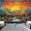 Serborlur Boho Sun Mountain Tapestry Trippy Forest Tree Tapestry Vintage Aesthetic Magic River Tapestries Nature Landscape Wall Hanging for Bedroom