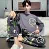 Pajamas Spring and Autumn Men's New Long Sleeve Outable Home Clothes Simple and Casual Large Set