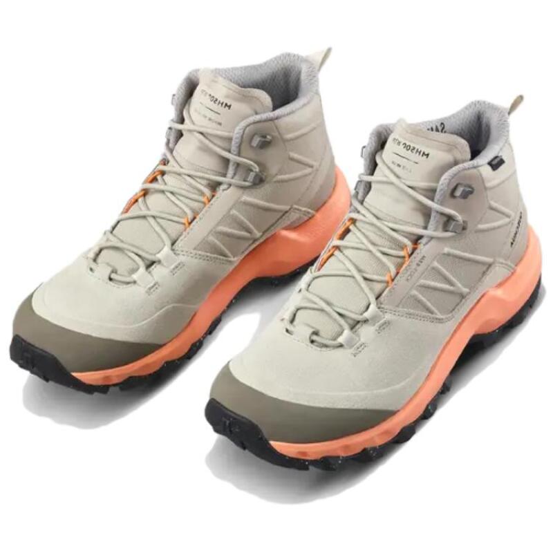 DECATHLON MH500 Comfortable and versatile non-slip and wear-resistant mid-top trekking shoes for women in light grey