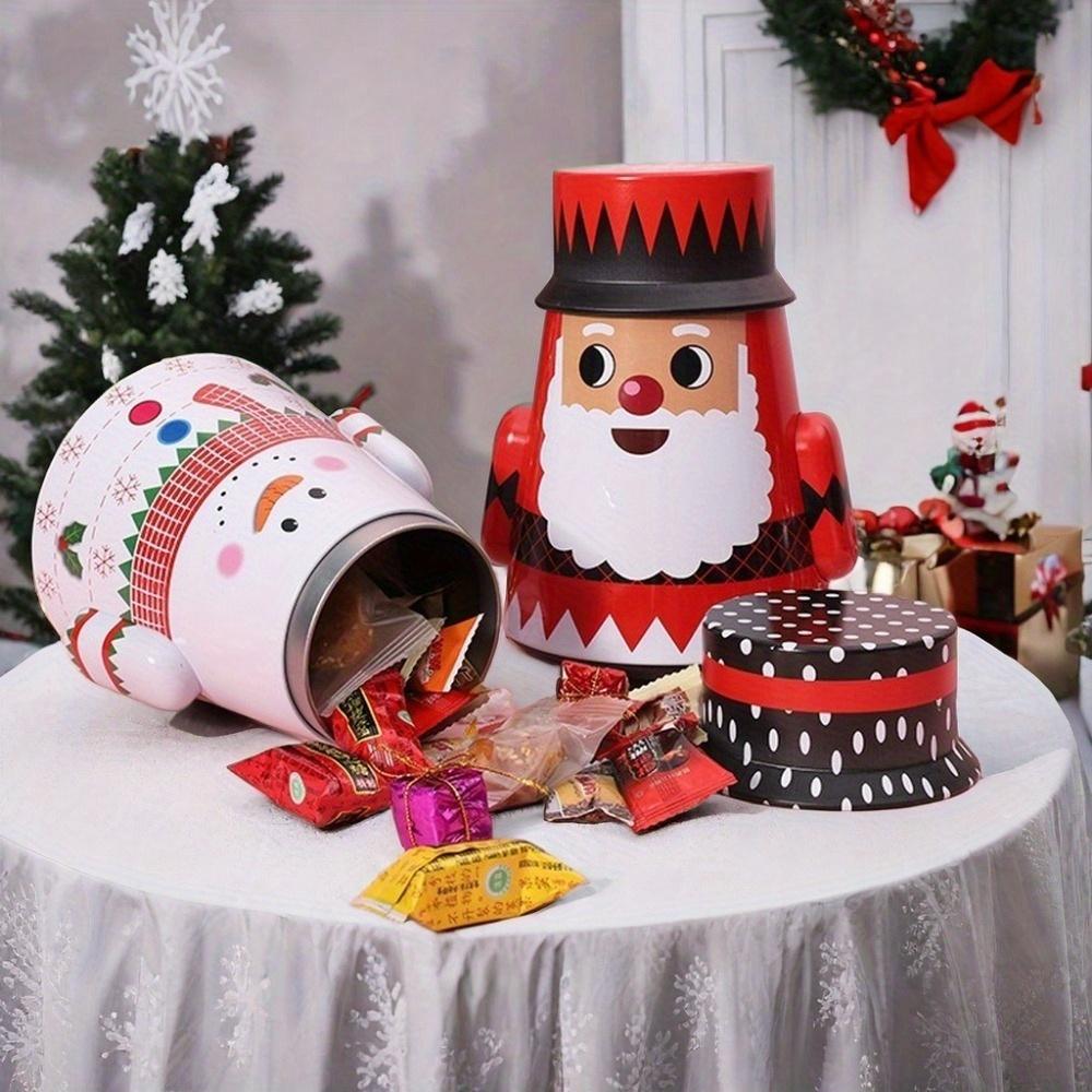 Christmas Cookie Tins with Lids Round Christmas Tin Containers with Gift Ribbon Large Medium Small Xmas Metal Nesting Containers