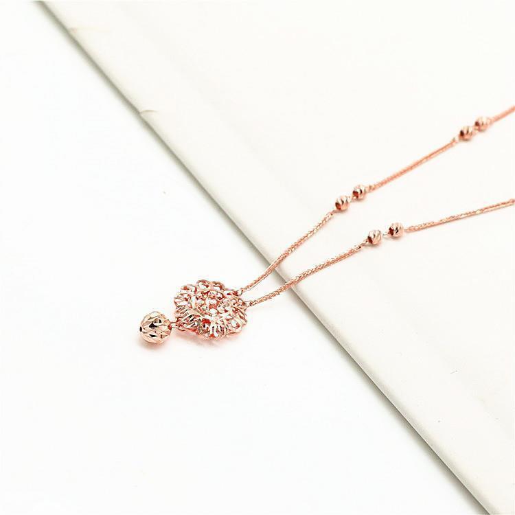 Purple Gold Chopin Hollow Flower Transfer Bead Necklace Simple Temperament Design Rose Gold Plated Chain