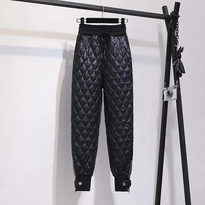 

Женские зимние свободные и тонкие хлопковые штаны гаремы с завышенной талией, утолщенная верхняя одежда, повседневные стеганые теплые штаны S