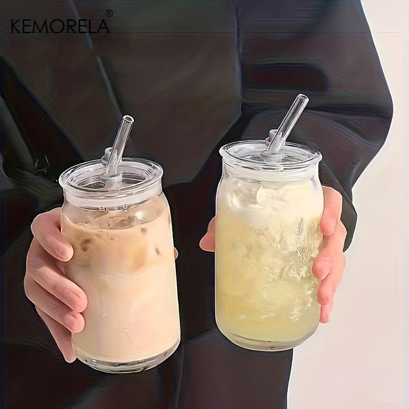 1/2PCS High Borosilicate Glass Tumblers 500ML Shape Reusable and Cold and Heat Resistant Includes Straw and Lid for Milk Coffee