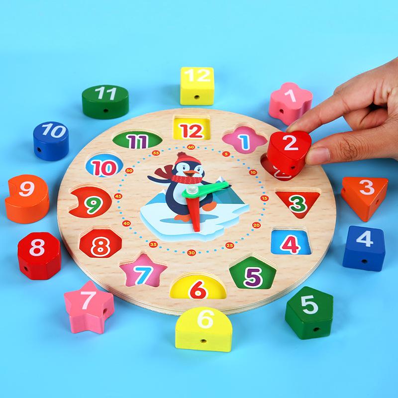 Wooden Shape Color Sorting Clock for Baby Teach Time Numbers Puzzles Montessori Early Learning Educational Toys 2 3 4 Years Olds