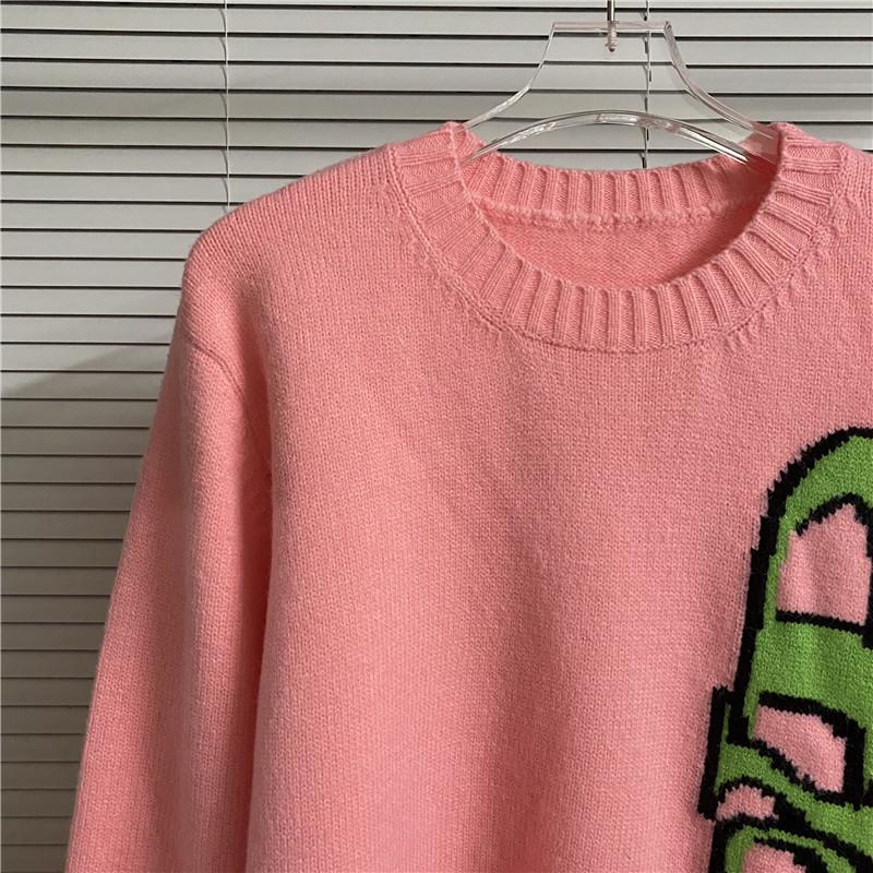 Unisex Color Block Logo Jacquard Round Neck Sweater with Long Sleeves