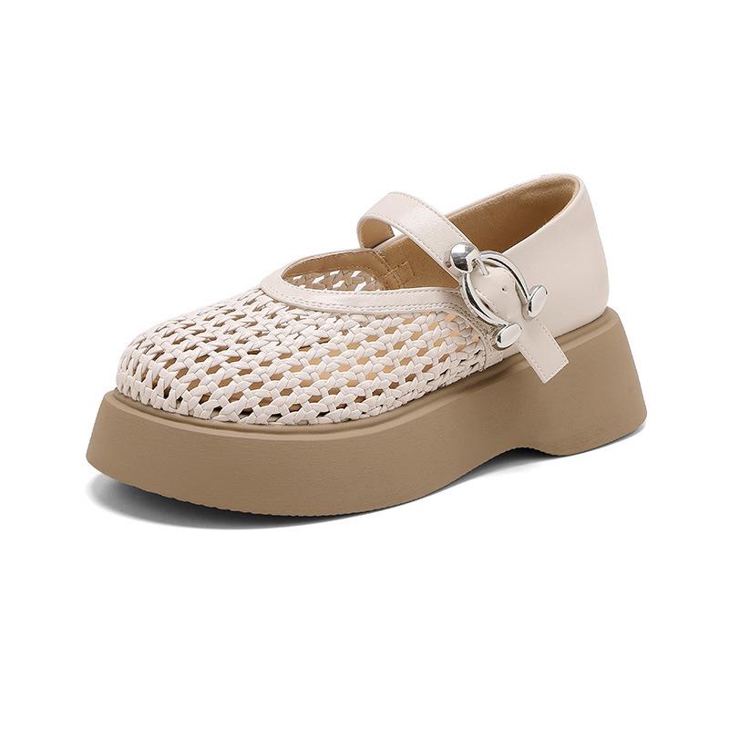 Soft leather version casual sandals women's summer new retro breathable versatile heightening hollow single shoes