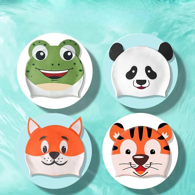 Large Swimming Caps Kids Ear Protection Long Hair Waterproof Silicone Swim Cap Swimming Hats Carton Print Swimming Accessories