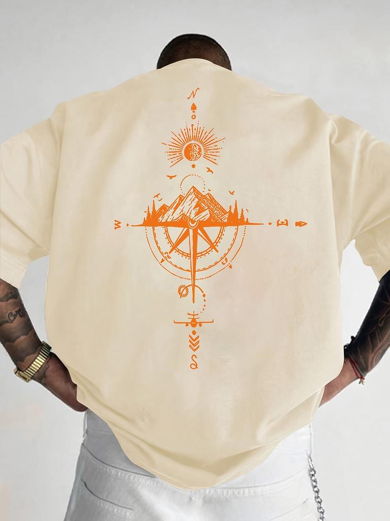 Golden Compass Rose Mountain Print 100 Cotton Men Woment Tshirt Summer Autumn Daily Sports Casual Loose Street Short Sleeve