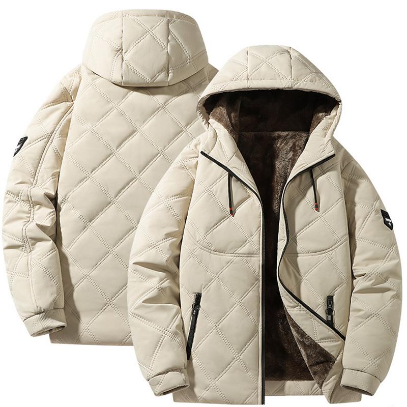 Men’s Winter Coats Windproof Hood Cotton Jackets Fleece Lined Quilted Thicken Parka Snow Coat Ski Outdoor Wear Oversized Outwear