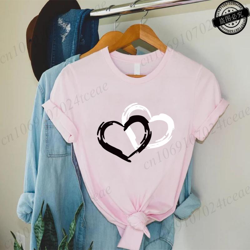 Unisex Fashion TShirts O Neck Short Sleeve TShirt Casual Unisex Red Clothing Love Heart Print TShirt for Valentines Day Gifts