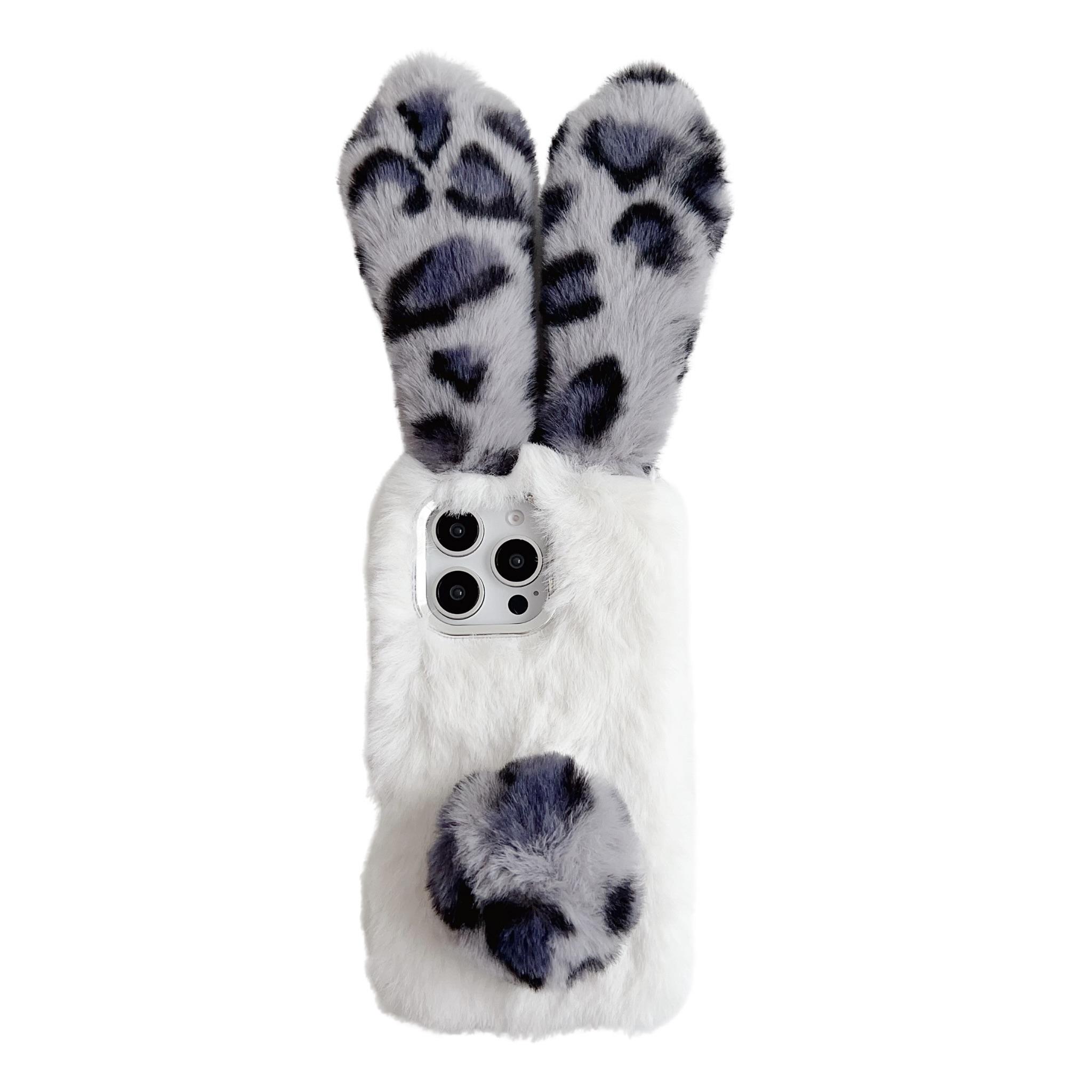 

Для iPhone 16 Pro Чехол Пушистый Леопардовый Сплайсинг Кролик Плюшевый ТПУ Чехол для Телефона Black