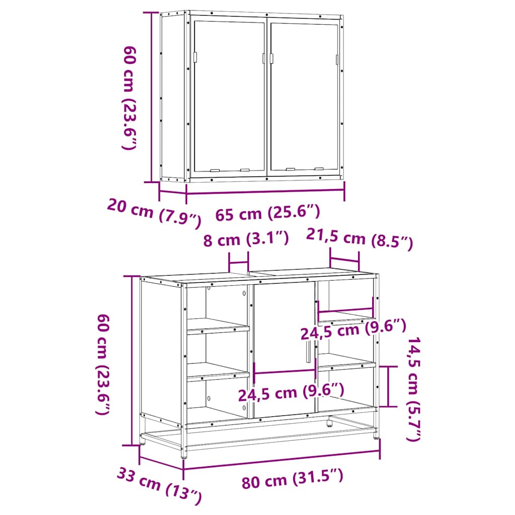 2 Piece Bathroom Furniture Set Smoked Oak Wood Based Material