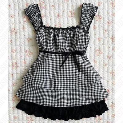 Summer Sweet Retro Plaid Lace Bow Backless Top