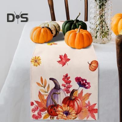 Tischläufer für Thanksgiving-Partys, Kürbis- und Sonnenblumen-Druck, schmutzabweisend, wiederverwendbar, Tischschutz, Dekoration, Hotel, Abschlussball, Bankett-Tischläufer