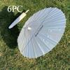 6pcs Elegant White Paper Umbrellas with Wooden Handles Wedding Decor Photo Props DIY Crafts Party Events Supplies Painting Decor