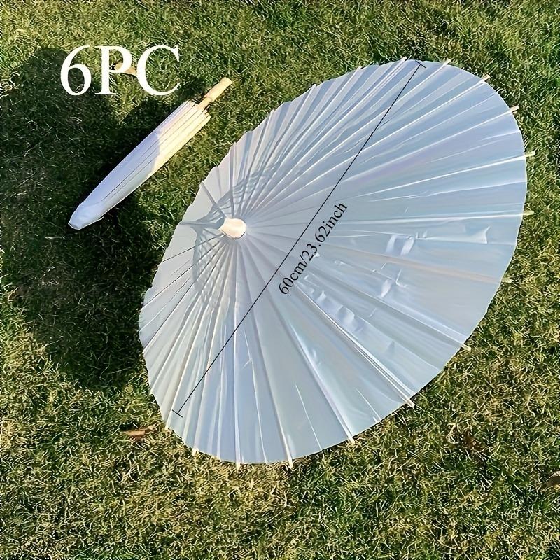 6pcs Elegant White Paper Umbrellas with Wooden Handles Wedding Decor Photo Props DIY Crafts Party Events Supplies Painting Decor