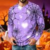 Men Henley Long Sleeve T‑Shirt Halloween 3D Print Pumpkin Ghost Bat Spider Web Graphic Holiday Party Casual Tee