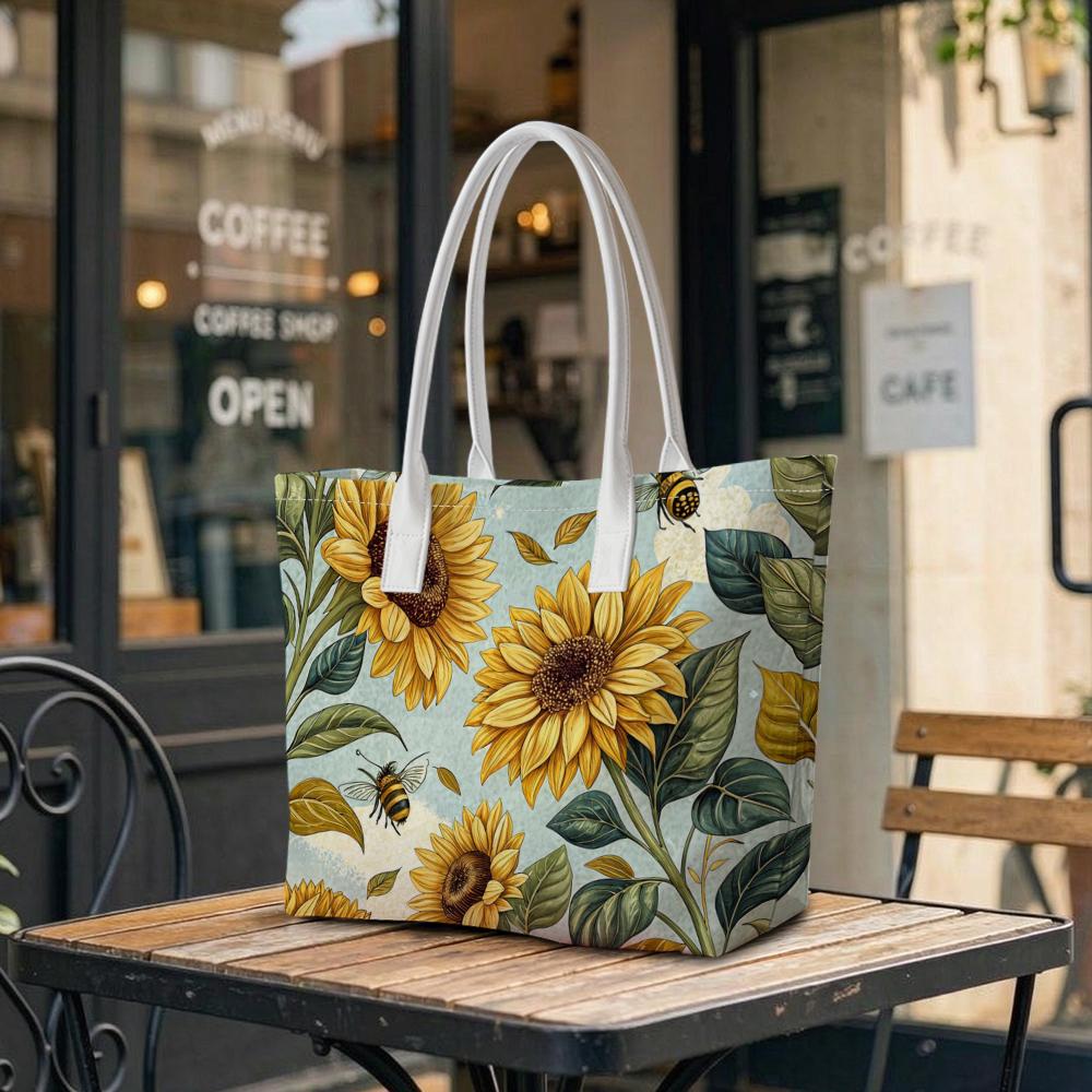 Sunflower Bee Printed Fashion Casual Tote Bag