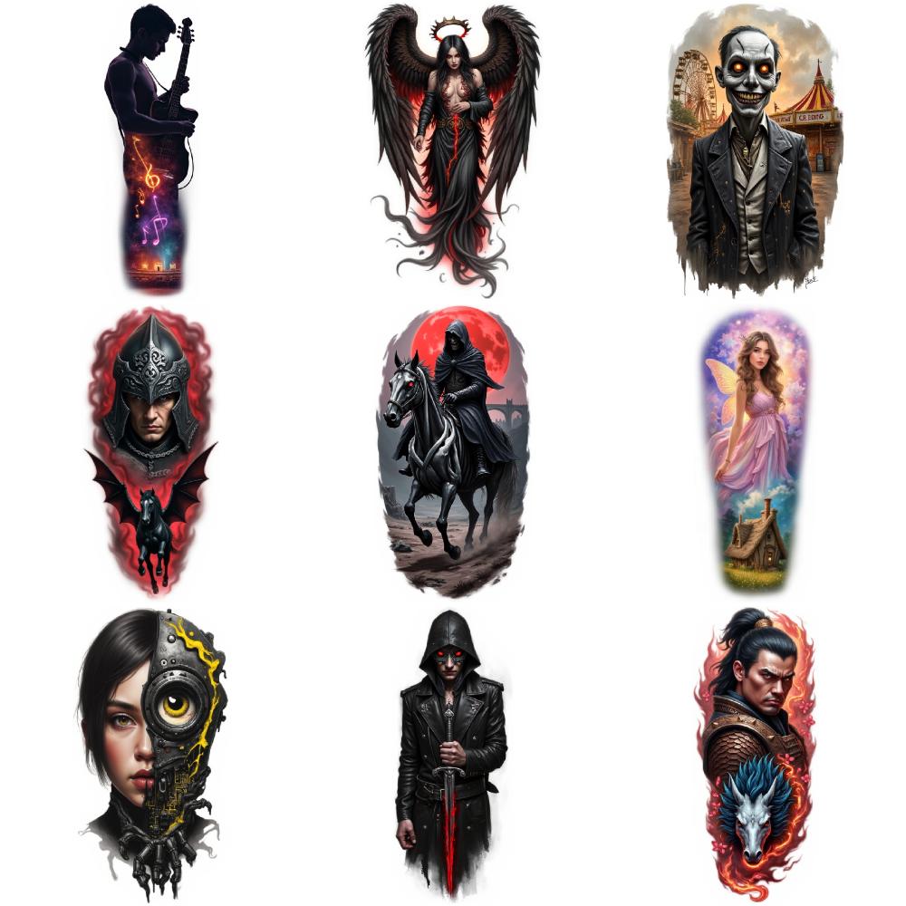9pcs Temporary Tattoo Waterproof Long-lasting Body Stickers Hooded Warrior Female Tattoos Warrior Tattoo For Arms Male Back