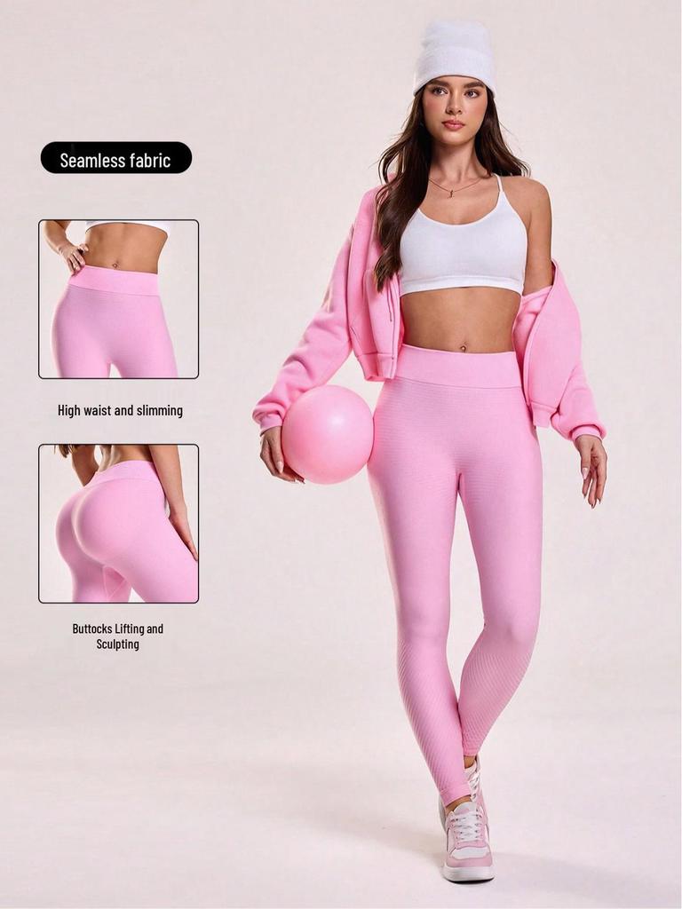 Damen High-Waist Gewindete Yoga-Hose - Po-Lifting, Eng anliegend, Hohe Elastizität für Laufen, Outdoor-Sport und Fitness.