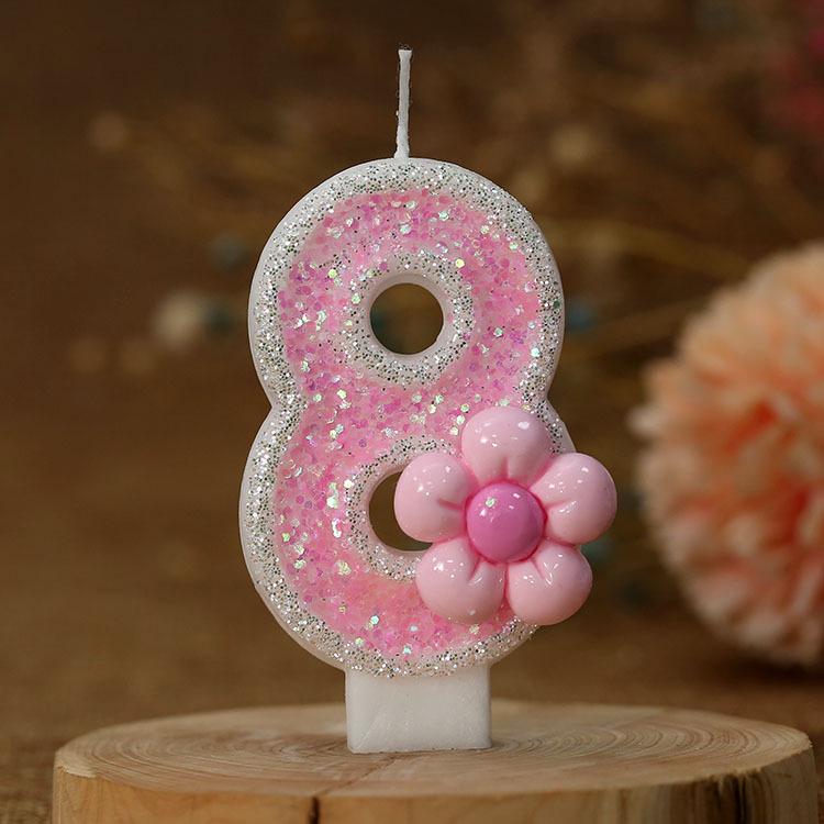Romantic Pink Five-Petal Flower Number Candle for Cake Decoration