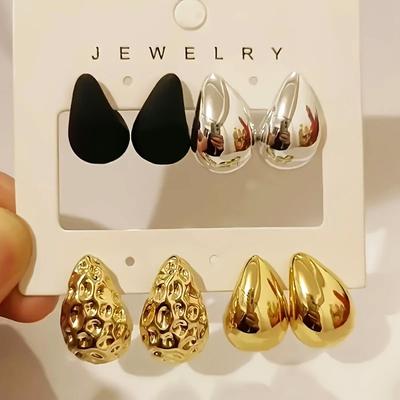 4 Paar/Set Vintage Glänzende Dicke Acryl Wassertropfen Ohrstecker Mode Kreative Tränenohrringe Damen Elegant Party Zirkon