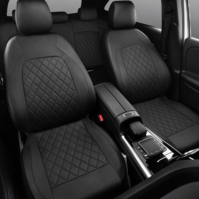 Universal Car Seat Covers PU Leather Rhombus Quilted Stitch Line Auto Seat Cushion Protector