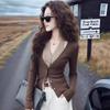 ZOSOUL Retro Hong Kong Style Slim-Fit V-Neck Long Sleeve Top