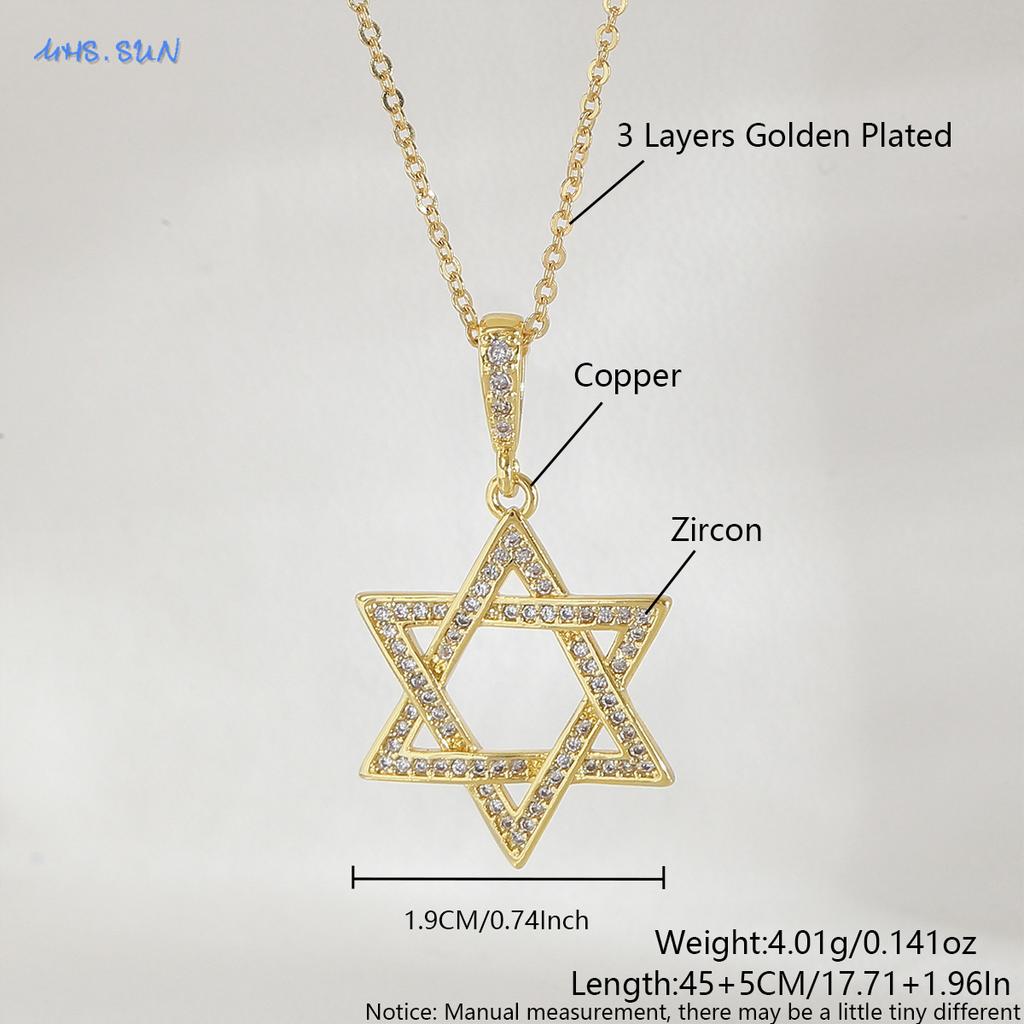 MHS.SUN Luxury Star of David Necklaces for Women Men Fashion Hollow Hexagonal Star Pendant Chain Necklace Judaica Jewish Jewelry