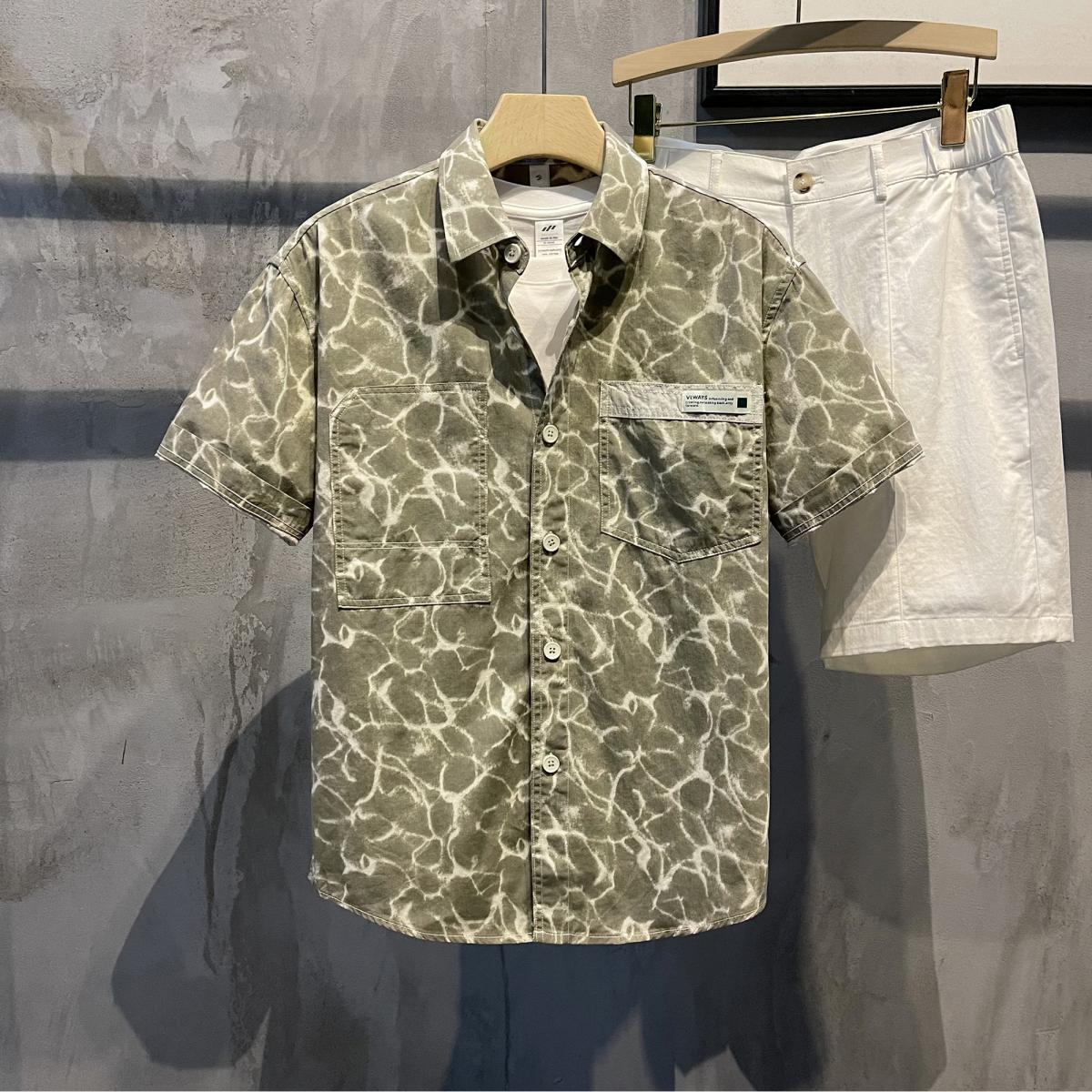 

Новая модная рубашка с квадратным воротником с водным узором. Модная и красивая мужская повседневная рубашка высокого класса. XXXL серебряный