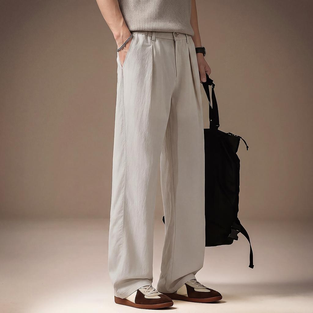 High-end American Tencel Cool Linen Casual Pants Men's Summer Thin Loose Drape Commuter Retro Straight Pants