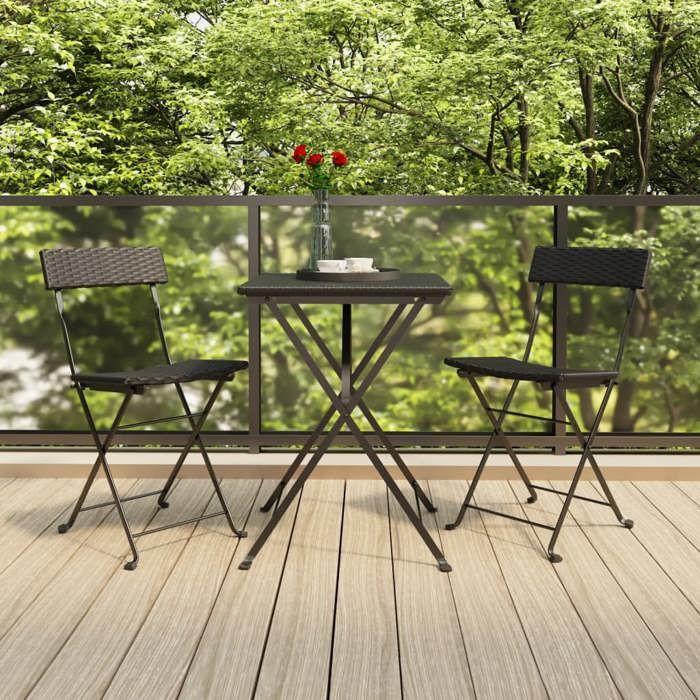 VidaXL Ensemble de bistro pliable 3 pcs Noir Résine tressée, ensemble de bistrot, table et chaises de jardin, ensemble 319989