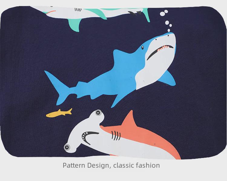 2024 Ocean Shark Boys' Cartoon Round Neck T-Shirt, Short Sleeve, Summer Collection
