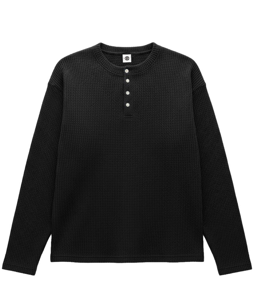 Waffle Henley Neck Long Sleeve 3 Colors