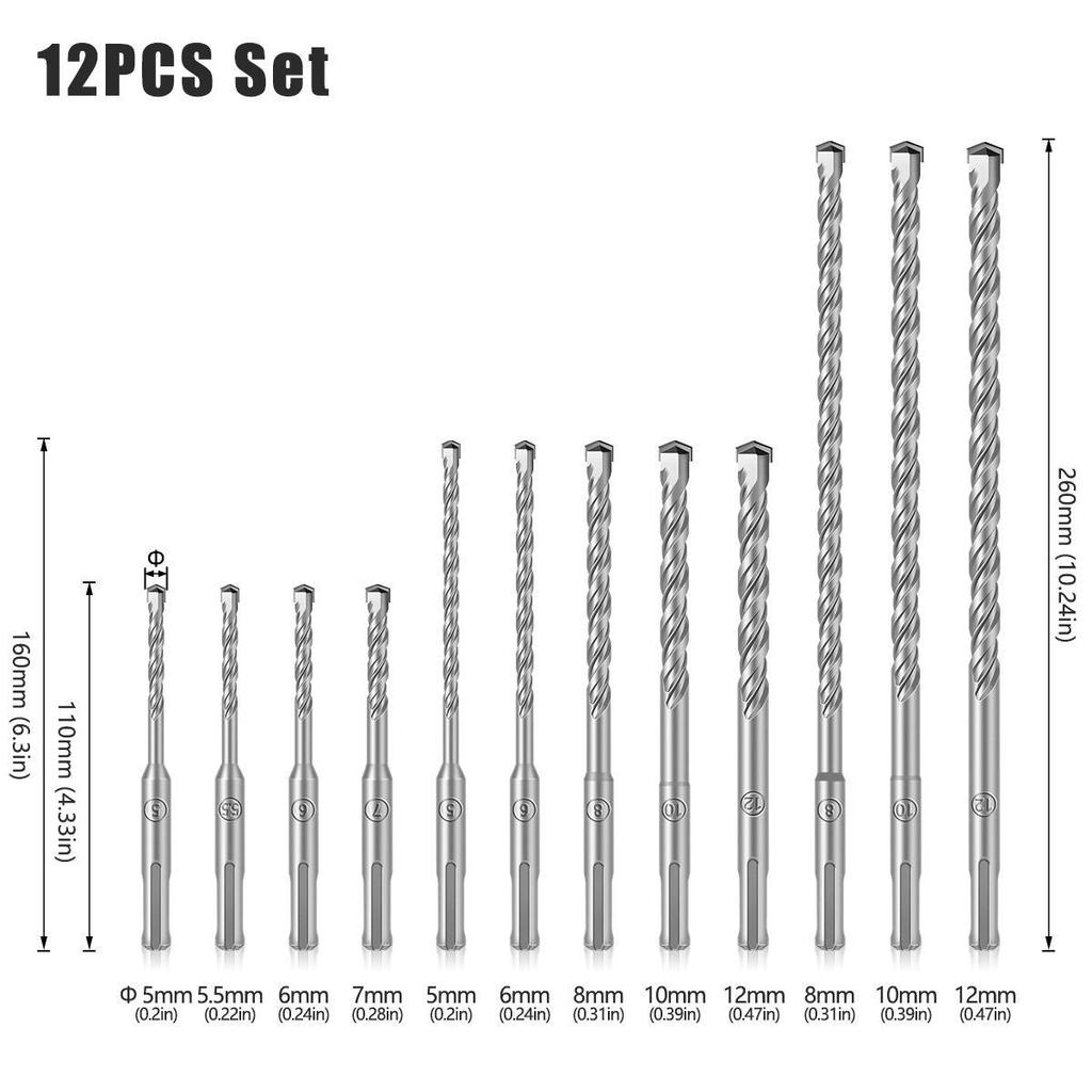 Chisel Drill Bit Set: Round Handle Sharp & Flat Masonry, Concrete, Electric Draft Steel Chisels